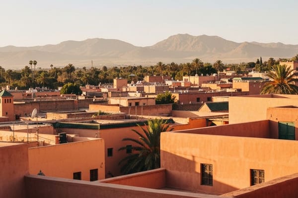 Marrakech medina with colourful market stalls